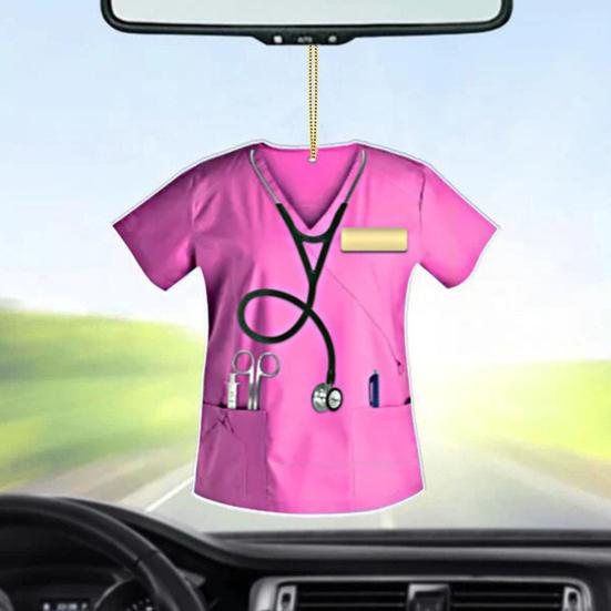 Yousheng Nurse Uniform Shape Decoration Flat Acrylic Hanging Ornament Keyring Pendant Gift for Nurses Doctors Car Bag Decoration