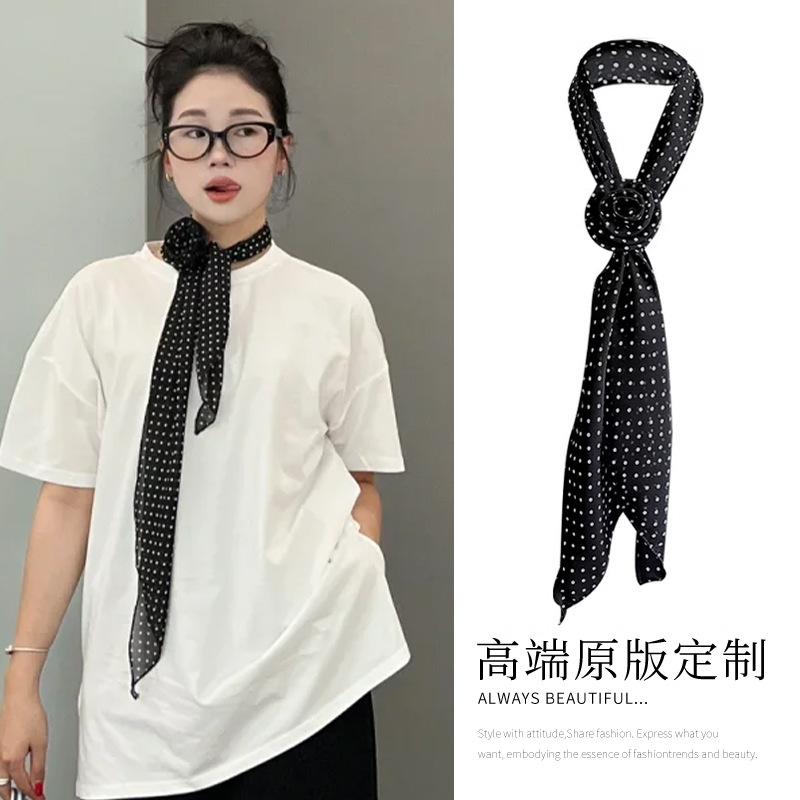 Korean atmosphere black polka dot rose silk scarf early autumn new fashion temperament versatile scarf accessories