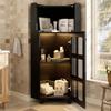 Black Corner Cabinet with Lacquer Finish & LED Lighting – Corner Dresser with App Control, for Living Room, Bookshelf, Bathroom (63.5*124 cm, Black)