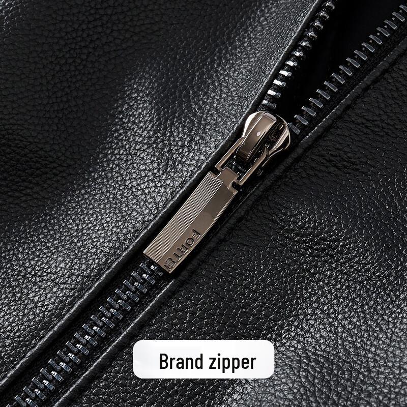 Futing Men's Top-Layer Cowhide Hooded Padded Leather Jacket