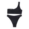 Women's One Shoulder Ribbed Bikini Set Two Piece Swimsuit High Cut Bottoms Textured Fabric Swimwear for Beach Pool