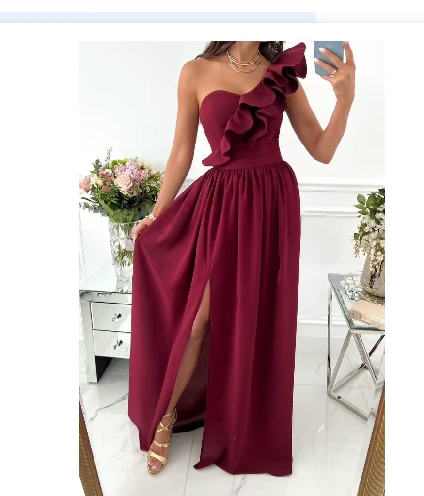 Wunsch-Explosion, ärmellos, Saum mit Rüschen und Schlitz, europäische und amerikanische Damenbekleidung, Kleid Damen