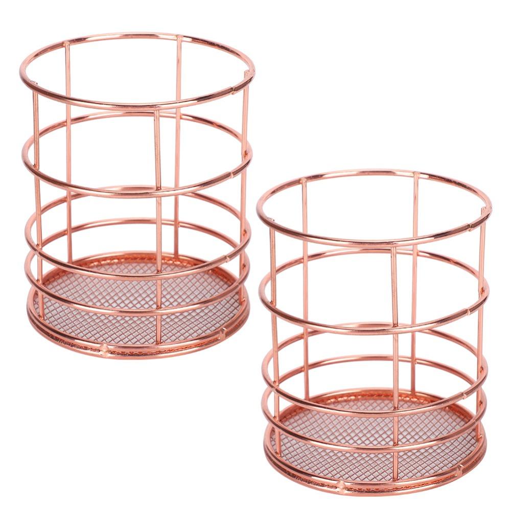 2Pcs Rose Gold Desktop Storage Basket Hollow Design Storage Container  Chopsticks Container
