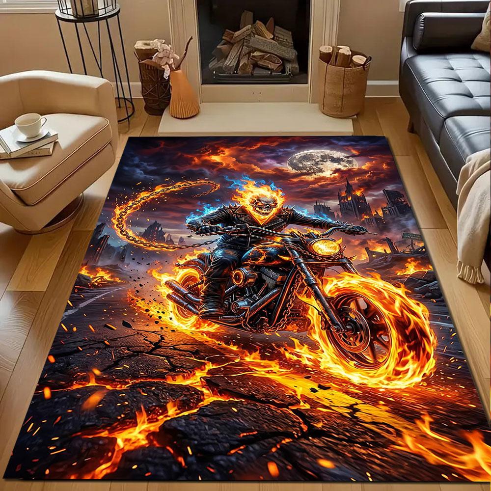 Fiery Skull Rider Adventure Patterned carpet, non slip mat suitable for living room and bedroom sofas