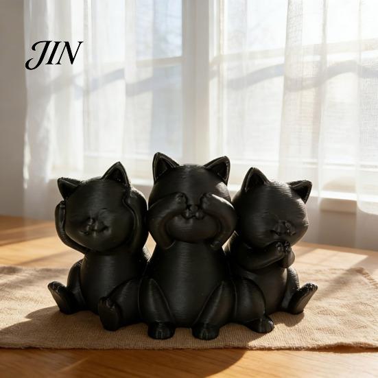 Cat Shaped Desktop Decor Three Wise Cats Figurines, 3D Printed Minimalist Statue for Desk Artistic Statues Decor, Ancient Wisdom Ornament Home Office,