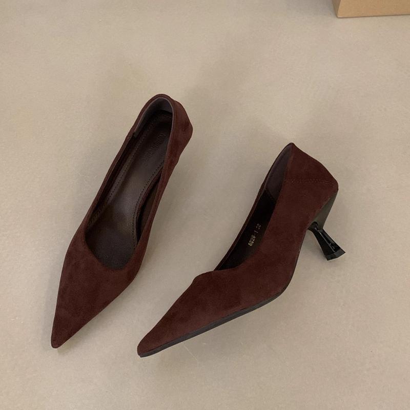 

Мода SUOJIALUN 2025 Новый Бренд Осень Женские Туфли-Лодочки Мода Острый Носок Мелкие Слипоны Туфли-Лодочки Тонкий Высокий Каблук Туфли 35 вино красного