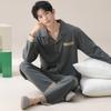 Pajamas Men's Pull Rack Cool Cotton Spring and Autumn Cotton Long Sleeve Cardigan Plus Size Casual Wear Loungewear Set