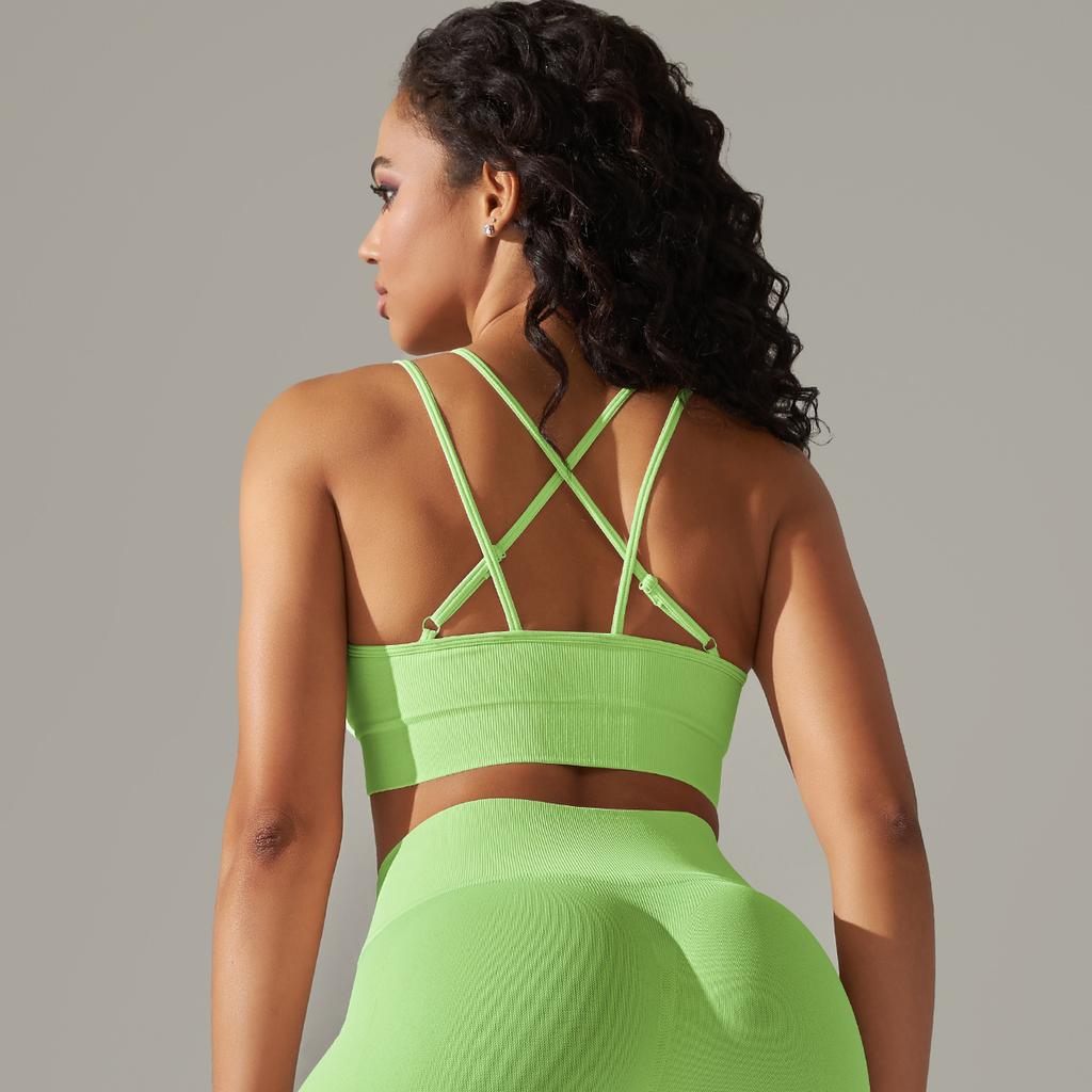 Seamless Knitted Breathable Yoga Clothing Cross Back Sports Bra Running Tight Fitness Clothing For Women