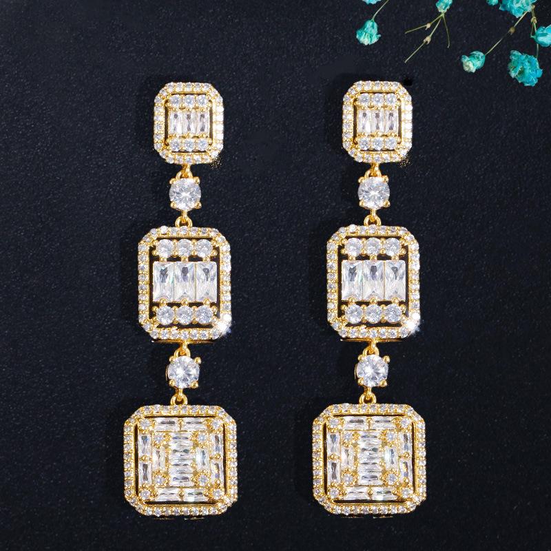 

E0312 Серьги, Платиновое покрытие медной иглы, Циркон, Длинные серьги с полным бриллиантом, Темпераментные