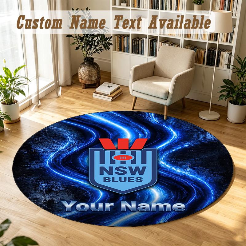 Round Rug Custom NameNSW Blues logo Pattern Non Slip Carpet Home Floor Decor