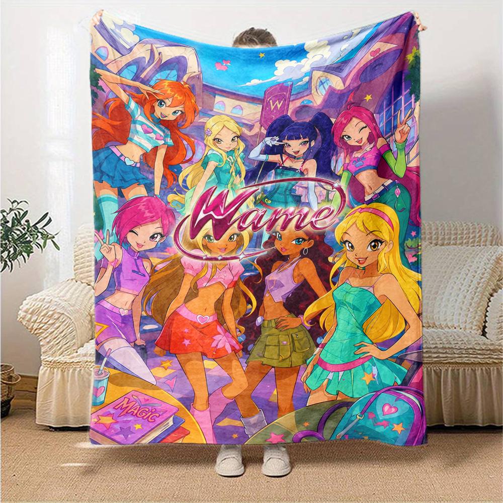 Custom Name Winx Club Theme Printed Blanket Perfect For Couch Bed Travel Outdoor Use Machine Washable Cozy Durable