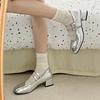 New Square Heels Mary Janes Round Toe Med Heels Flats Spring/Autumn Solid Color Women's Shoes Buckle Strap Fashion Ladies Shoes