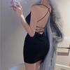 Chic Black Backless Spaghetti Strap Dress for Women - Spring/Summer 2022 Bodycon Slim-Fit