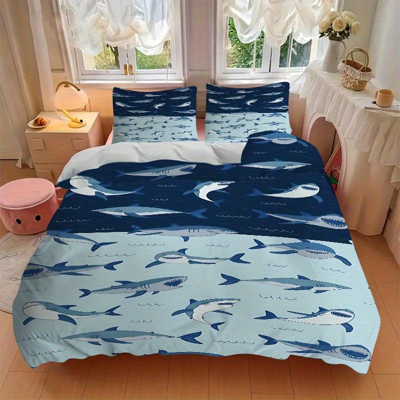 3pcs Shark Ocean Bedding Cover Set, Fashion Classic Popular Print Bedding Set, Soft Comfortable, All Season Use, For Bedroom, Guest Rooma0819148