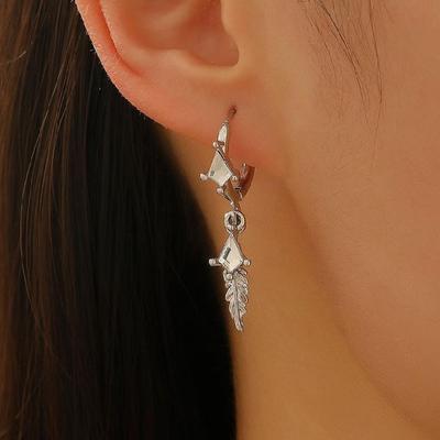 Stylish Feather Texture Dangle Earrings Minimalist Zirconia Accent Everyday Wear Gift Night Wear Accessory