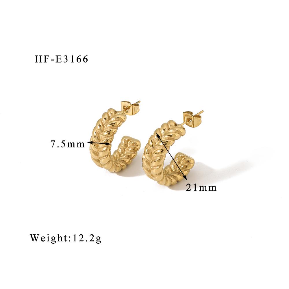 European and American Titanium Steel Non-fading C-Shaped Twisted Rope Textured Women's Earrings
