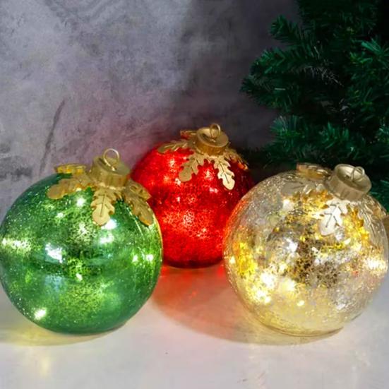 Glass Tabletop Christmas Ornament with LED Lights Glass Ball with Timer Function 6-Inch Light-Up Sphere for Holiday Centerpiece