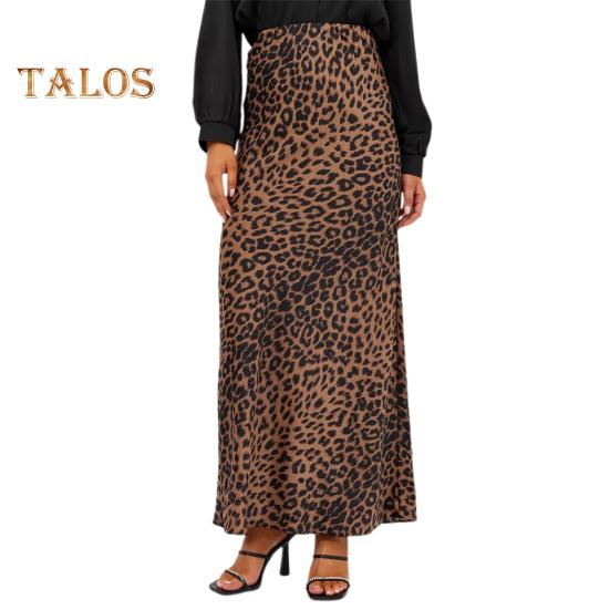

Юбка макси с леопардовым принтом, эластичная атласная длинная юбка с высокой талией, юбка-трапеция в деловом стиле, весна-осень, женская сексуальная юбка S коричневый