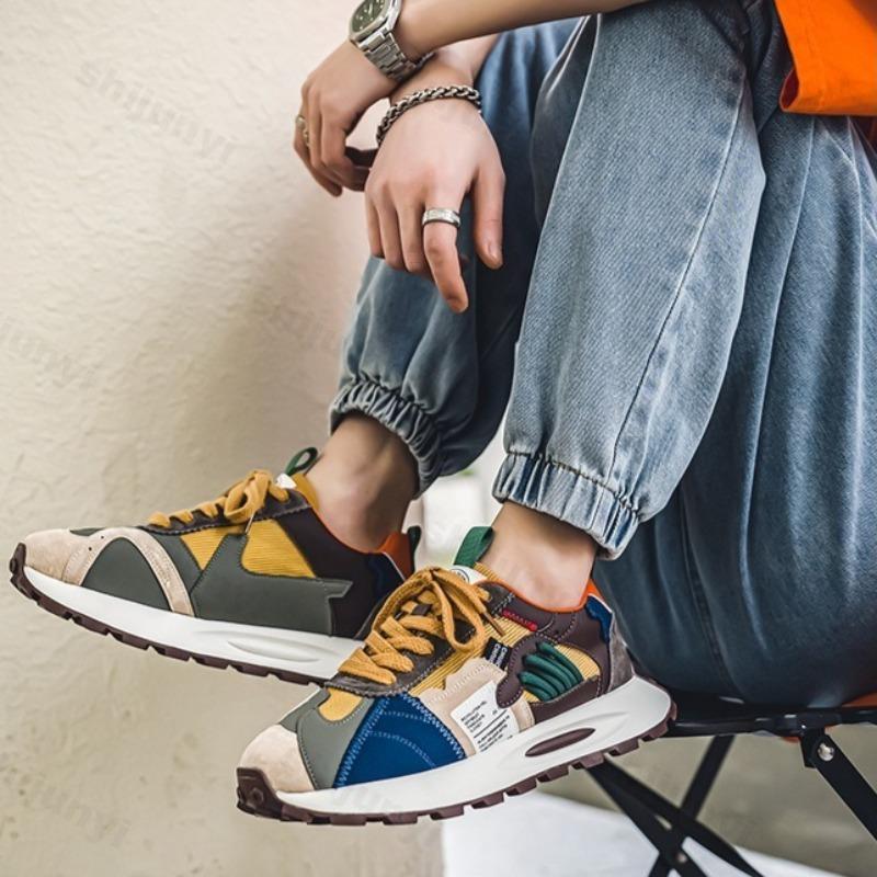 Fashion Men's 2025 Spring New Fashion Trend Casual Shoes Versatile Thick Sole Wear-resistant Casual Sports Color Blocked Chunky sneakers