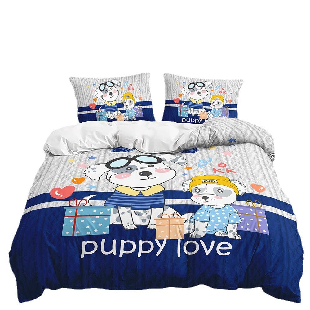 Bed Three-Piece Animal Cartoon Illustration Children'S Room Kit Quilt Cover Two-Piece Bedroom