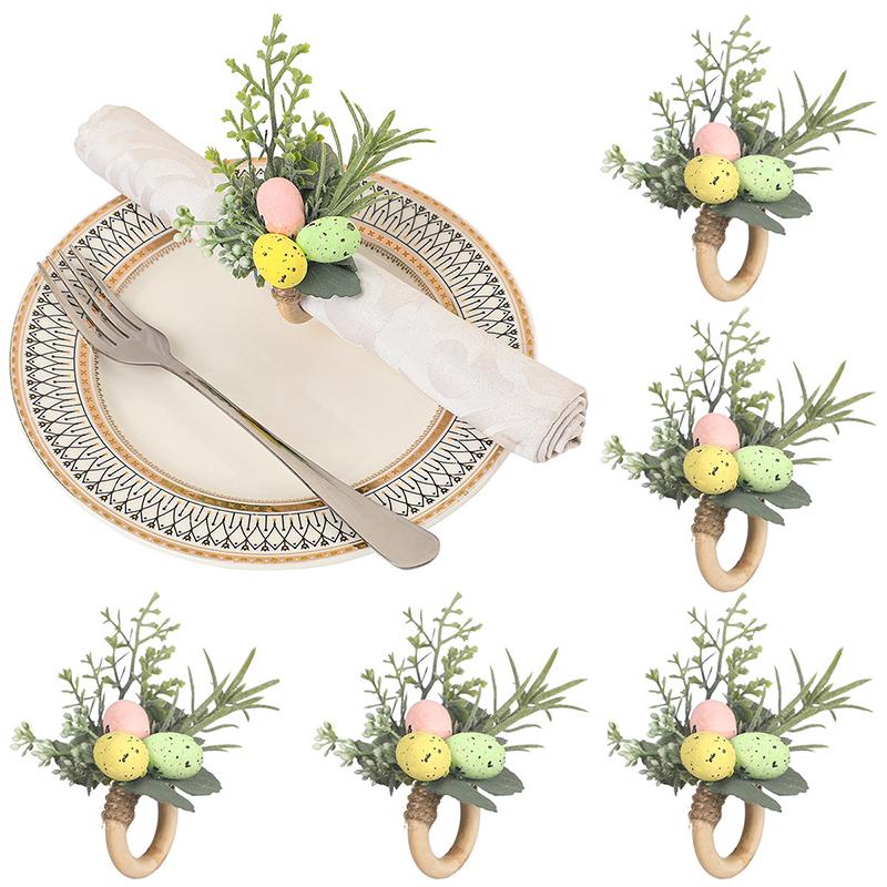 WTEMPO Easter Creative Napkin Rings Handmade Rabbit Wooden Rings Napkin Buckles Easter Egg Table Decoration Napkin Rings