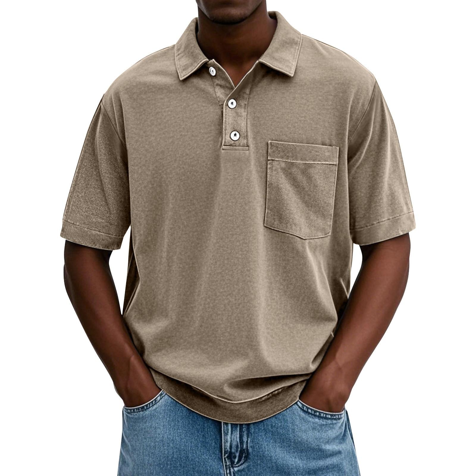

Чоловічі літні однотонні топи з коміром на ґудзиках та коротким рукавом, чоловічі повсякденні вільні модні топи XXXL хакі