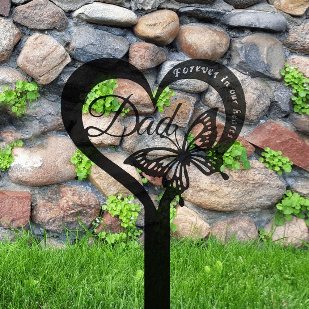 Metal Memorial Stake with Butterfly, Outdoor Cemetery Grave Decor, Sympathy Gift for Dad, Garden Art
