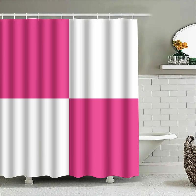 Bright Bath Shower Curtain Pink White Modern Design for Bathroom Decoration 72x84 Inches Waterproof Fabric with Plastic Eyelets