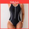 Ladies Swimwear Color Contrast Onepiece Zipper Sport Bathing Suits Slim Fit Belly Covering Bikini 1 Piece Competitive Swimsuits