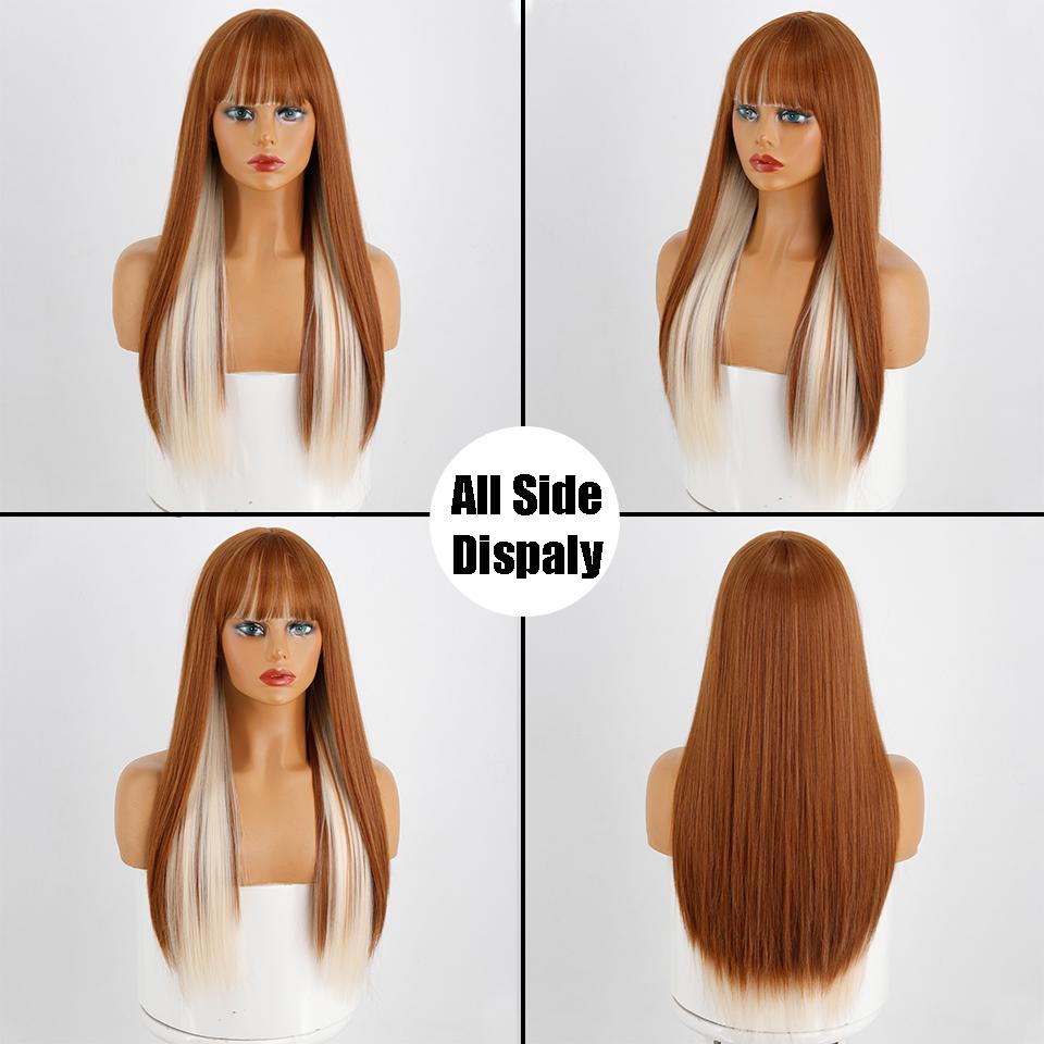 MISS WIG Zázvor Smíšené blond rovné vlasy Syntetická paruka Dámské Paruky Tepelně odolné ženy Denní cosplay Lolita Paruky Blond paruky