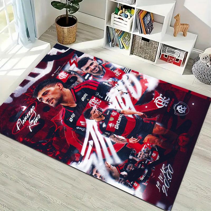 Flamengo Football Team Star Collage Print Area Rug Non‑Slip Rectangular Floor Mat Soccer Fan Gaming Room Home Decor