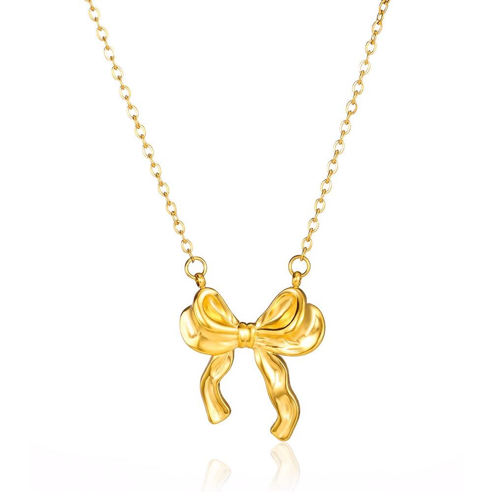 Stainless Steel Bowknot Lucky Necklace For Women Gold Color Korean Necklaces Female Aesthetic Choker Jewelry Daily Accessories