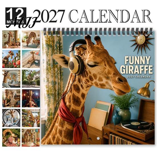 Functional Room Wall Decoration 2027 Funny Giraffe Calendar, Jan.2027-Dec.2027 12-Month Planner, Quirky Animal Calendar with Hilarious Art for