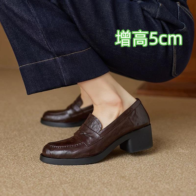 Schafslederversion~ Leder dicker Absatz schwarz retro pendeln Ein-Pedal-Slipper Damen 2025 neue kleine Lederschuhe Einzelne Schuhe