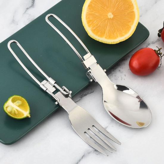 3 Pcs Stainless Steel Folding Spoon Fork Cutter Set Foldable Handle Rust-Proof Cutlery for Camping Picnic Kitchen Outdoor Tableware Soup Coffee