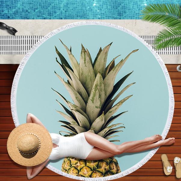 Tropical Fruit Pineapple Beach Towel Microfiber Floral Bath Shower Towels Round Beach Blanket Summer Swimming Shawl Yoga Mat