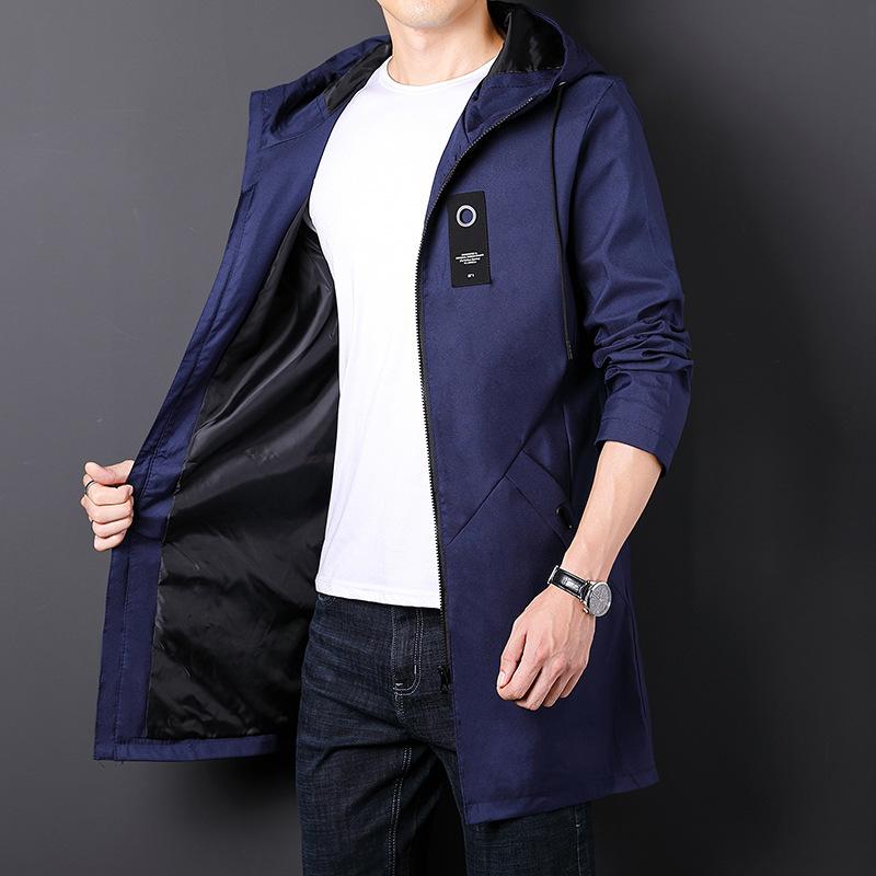 New Men's Medium and Long Casual Jacket Trench Coat Teen Trendy Brand Fashion Handsome Loose Jacket