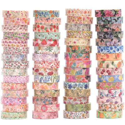 YUBX Masking Blooming Floral Washi Tape Cute Thin Strips for DIY Gift and Gift Decorations Tape, 60-Piece Set, Collection, Crafts, Journals, Planners,
