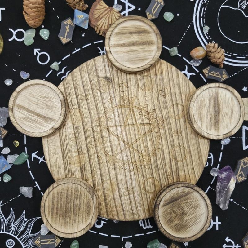 Candle Holder Board Astrology Pentacles Candlestick Plate Altars Witchcraft Wiccan Divination Decors Candle Holder Tray