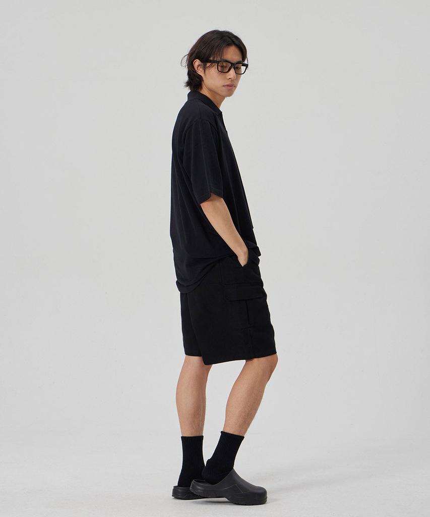 MAKEITTO 6 Pockets Semi Wide Cargo Half Pants_Black