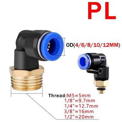 20/50/100PCS PL Quick Push In 2 Way Connector 4-12mm Male Pneumatic Thread Elbow Joint Hose OD 1/8" 1/4" Air Fittings Universal