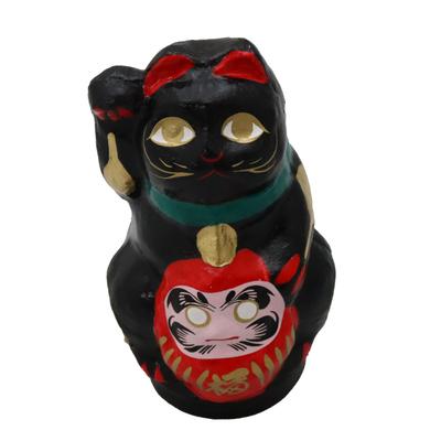 Hergestellt in Japan Glücks-Daruma-Katze Schwarz (Klein)