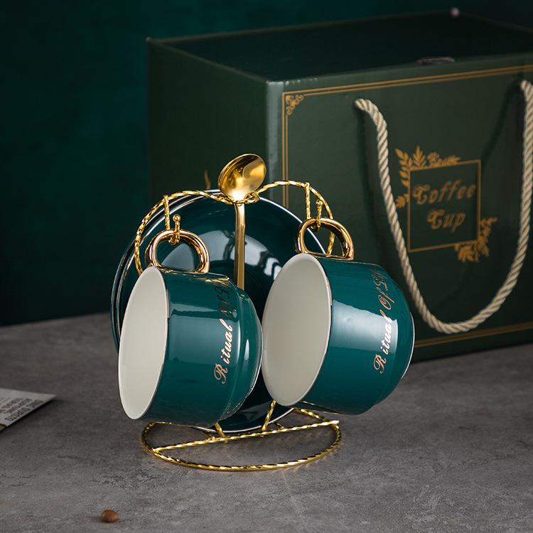 Luxury European-Style Golden Handle Ceramic Coffee Cup & Saucer Set