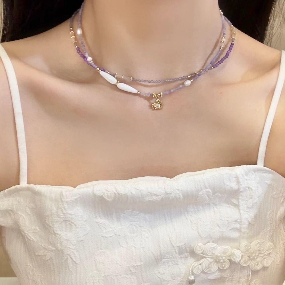Chinese-style Amethyst Pendant Sweet Charm Dopamine Beads Necklace  Jewelry Accessories