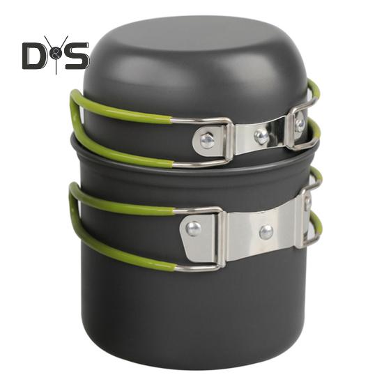 

1 комплект посуды для кемпинга со складной кастрюлей-миской для 1-2 человек, сверхмощный алюминиевый сплав, портативная посуда для пикника, походов, походов, рюкзака зелёный