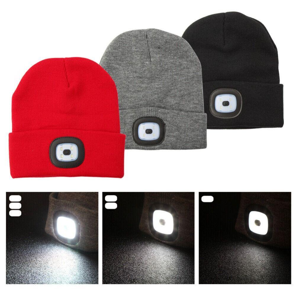 

High Powered LED Beanie Hat Unisex Knitted Caps New LED Luminous Cap Lighting чорний