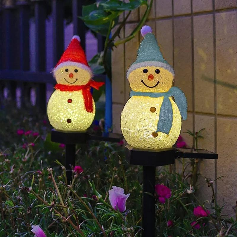 LED Snowman Solar Garden Light Outdoor Waterproof Ground Stake Lamp Solar Powered Pathway Lights for Christmas Lawn Yard Patio Holiday Decor