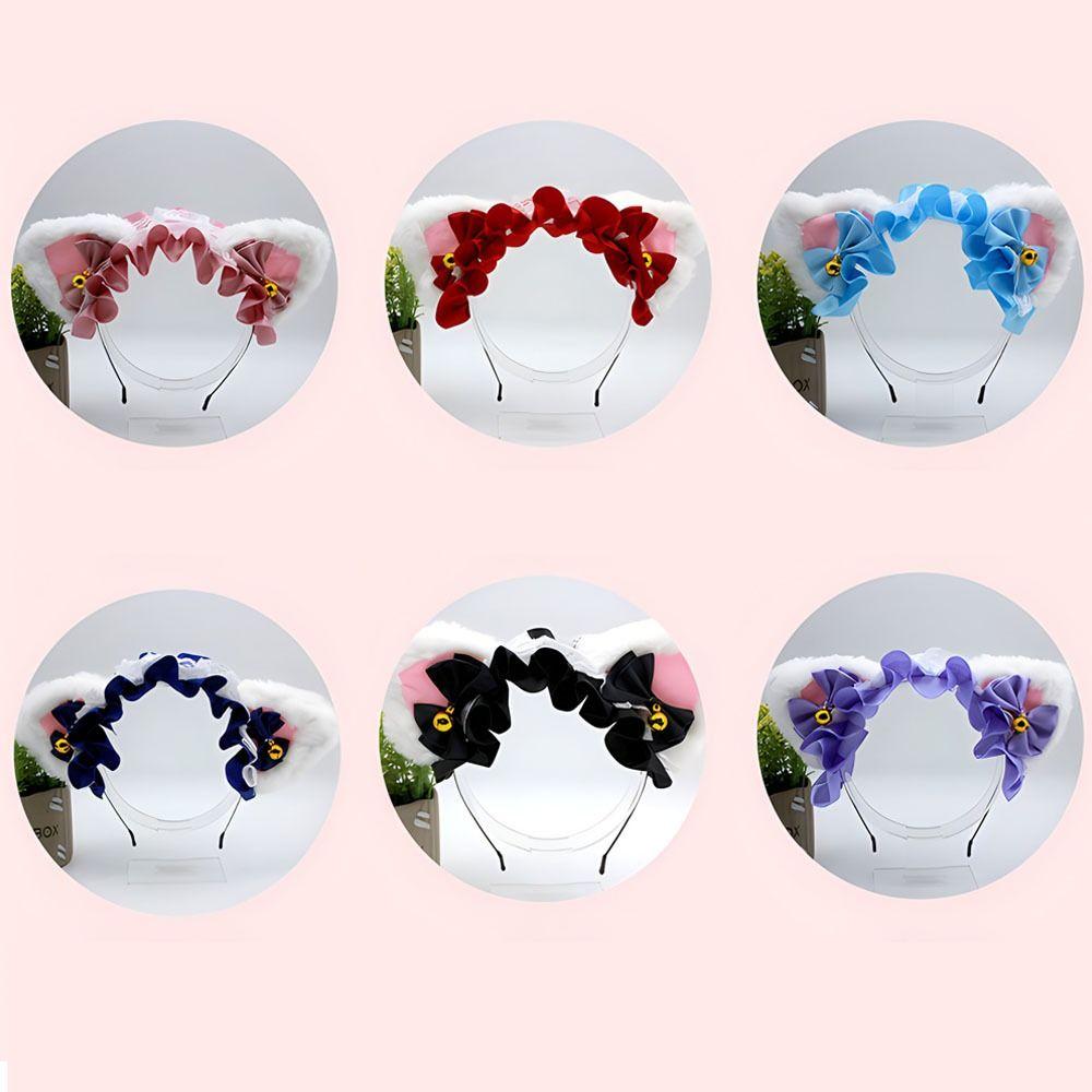 Ruffles Lace Cat Ear Headband Bell Accents Anime Hair Hoops Maid Hairband Masquerade Event