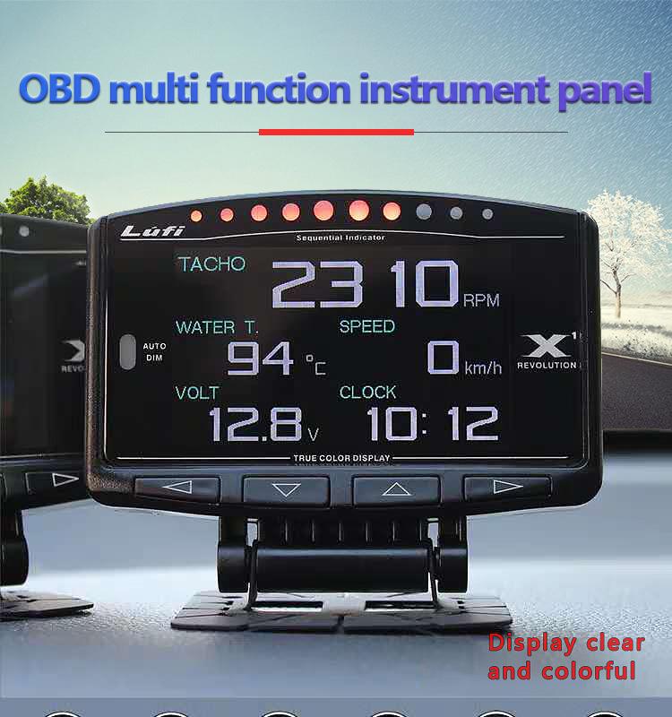 LUFI X1 Car Multifunctional OBD Gauge: Air-Fuel Ratio, RPM, Oil/Exhaust Temp, Voltage, Water Temp, Turbo Pressure.