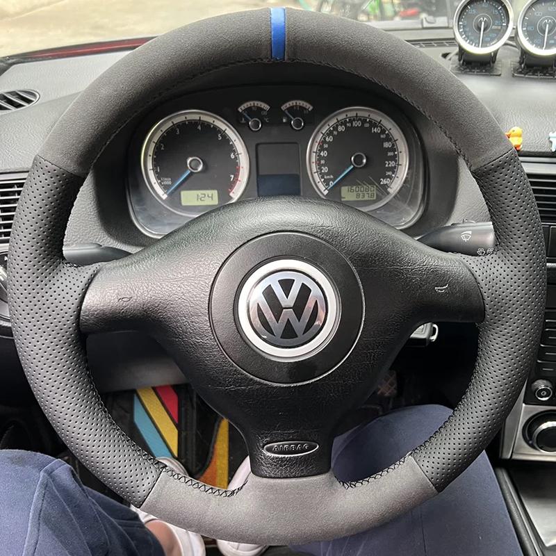 Ručně šitý kryt volantu z pravé kůže 100% Pasuje na Volkswagen VW Golf 4 Passat B5 1996-2003 Seat Leon 1999-2004